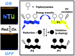 Graphical abstract: White-light electrofluorescence switching from electrochemically convertible yellow and blue fluorescent conjugated polymers