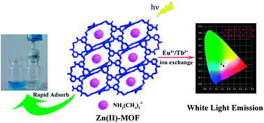 Graphical abstract: Anionic porous metal–organic framework with novel 5-connected vbk topology for rapid adsorption of dyes and tunable white light emission