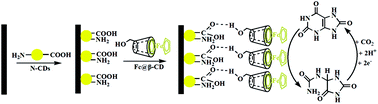 Graphical abstract: A nitrogen-doped carbon dot/ferrocene@β-cyclodextrin composite as an enhanced material for sensitive and selective determination of uric acid