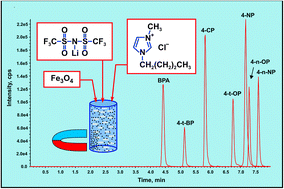 Graphical abstract: Magnetic retrieval of ionic liquid formed during in situ metathesis dispersive liquid–liquid microextraction–preconcentration of selected endocrine disrupting phenols from an enlarged sample volume