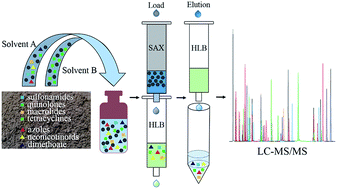 Graphical abstract: Simultaneous determination of 32 antibiotics and 12 pesticides in sediment using ultrasonic-assisted extraction and high performance liquid chromatography-tandem mass spectrometry