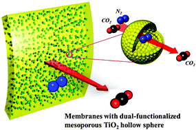 Graphical abstract: Dual-functionalized mesoporous TiO2 hollow nanospheres for improved CO2 separation membranes