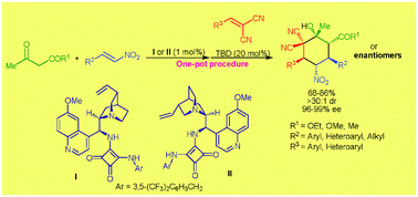 Graphical abstract: Asymmetric synthesis of functionalized cyclohexanes bearing five stereocenters via a one-pot organocatalytic Michael–Michael–1,2-addition sequence