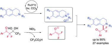 Graphical abstract: Visible-light-induced direct C(sp3)–H difluromethylation of tetrahydroisoquinolines with the in situ generated difluoroenolates