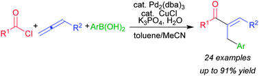 Graphical abstract: Palladium-catalyzed formal arylacylation of allenes employing acid chlorides and arylboronic acids