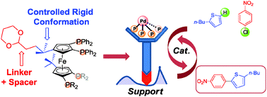 Graphical abstract: Modular functionalized polyphosphines for supported materials: previously unobserved 31P-NMR «through-space» ABCD spin systems and heterogeneous palladium-catalysed C–C and C–H arylation