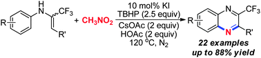 Graphical abstract: Oxidative tandem nitrosation/cyclization of N-aryl enamines with nitromethane toward 3-(trifluoromethyl)quinoxalines