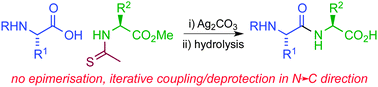 Graphical abstract: A new method for peptide synthesis in the N→C direction: amide assembly through silver-promoted reaction of thioamides