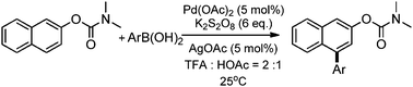 Graphical abstract: Palladium(ii)-catalyzed meta-selective direct arylation of O-β-naphthyl carbamate