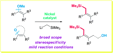 Graphical abstract: Nickel catalyzed dealkoxylative Csp2–Csp3 cross coupling reactions – stereospecific synthesis of allylsilanes from enol ethers