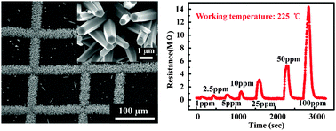 Graphical abstract: A patterned ZnO nanorod array/gas sensor fabricated by mechanoelectrospinning-assisted selective growth