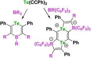 Graphical abstract: Intramolecular 1,1-carboboration versus intermolecular FLP addition in reactions of boranes and bis(phenylethynyl)telluroether