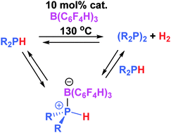 Graphical abstract: Metal-free Lewis acid mediated dehydrocoupling of phosphines and concurrent hydrogenation