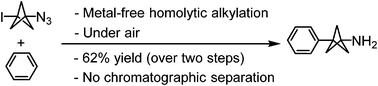 Graphical abstract: Expedient synthesis of 3-phenylbicyclo[1.1.1]pentan-1-amine via metal-free homolytic aromatic alkylation of benzene