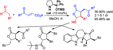 Graphical abstract: An organocatalytic Michael-cyclization cascade of 4-oxa-α,β-unsaturated carboxylic acids with aldehydes: facile synthesis of chiral γ-lactols and trisubstituted γ-lactones