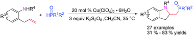 Graphical abstract: Copper-catalyzed radical cascade cyclization for the synthesis of phosphorated indolines