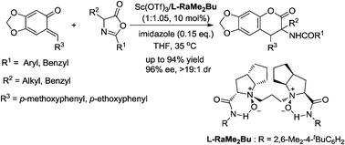 Graphical abstract: Enantioselective synthesis of dihydrocoumarin derivatives by chiral scandium(iii)-complex catalyzed inverse-electron-demand hetero-Diels–Alder reaction