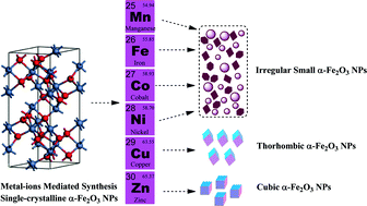 Graphical abstract: Metal ion-mediated synthesis and shape-dependent magnetic properties of single-crystalline α-Fe2O3 nanoparticles