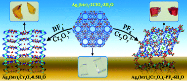 Graphical abstract: Solvent-mediated crystal-to-crystal transformations from a cationic homometallic metal–organic framework to heterometallic frameworks