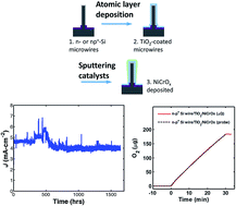 Graphical abstract: Stabilization of Si microwire arrays for solar-driven H2O oxidation to O2(g) in 1.0 M KOH(aq) using conformal coatings of amorphous TiO2