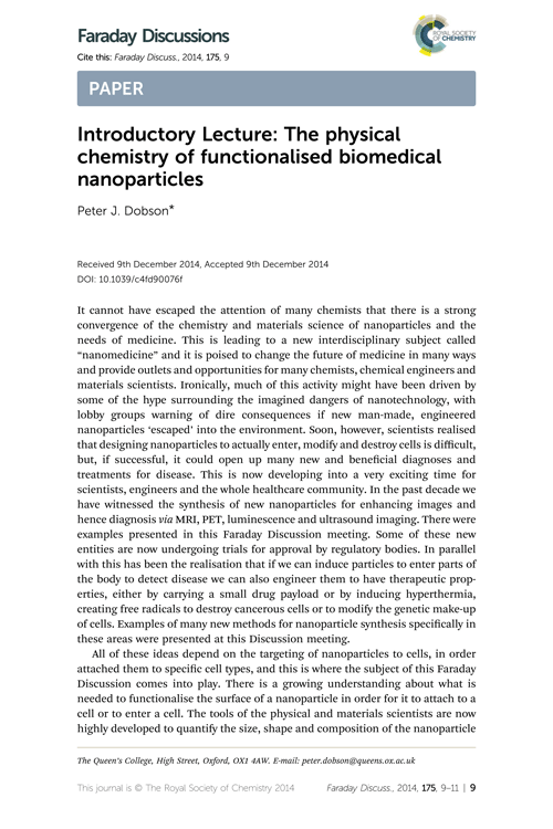 Introductory Lecture: The physical chemistry of functionalised biomedical nanoparticles
