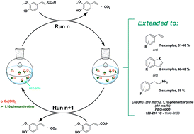 Graphical abstract: Preparation of functional styrenes from biosourced carboxylic acids by copper catalyzed decarboxylation in PEG