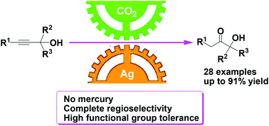 Graphical abstract: Efficient synthesis of tertiary α-hydroxy ketones through CO2-promoted regioselective hydration of propargylic alcohols