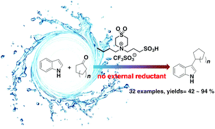 Graphical abstract: Brønsted acid ionic liquid-catalyzed reductive Friedel–Crafts alkylation of indoles and cyclic ketones without using an external reductant