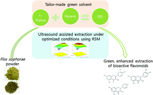 Graphical abstract: Enhanced extraction of bioactive natural products using tailor-made deep eutectic solvents: application to flavonoid extraction from Flos sophorae