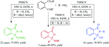 Graphical abstract: Efficient syntheses of substituted (±)-3-oxoisoindoline-1-carbonitriles and carboxamides using OSU-6