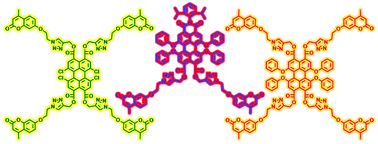 Graphical abstract: Synthesis and use of “clickable” bay-region tetrasubstituted perylene tetracarboxylic tetraesters and a perylene monoimide diester as energy acceptors