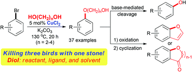 Graphical abstract: Copper(ii)-catalyzed C–O coupling of aryl bromides with aliphatic diols: synthesis of ethers, phenols, and benzo-fused cyclic ethers