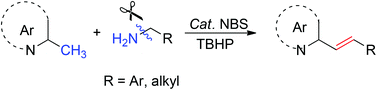 Graphical abstract: Metal-free oxidative olefination of primary amines with benzylic C–H bonds through direct deamination and C–H bond activation