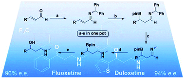 Graphical abstract: Total synthesis of fluoxetine and duloxetine through an in situ imine formation/borylation/transimination and reduction approach
