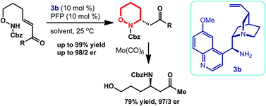 Graphical abstract: Enantioselective synthesis of 3-substituted 1,2-oxazinanes via organocatalytic intramolecular aza-Michael addition