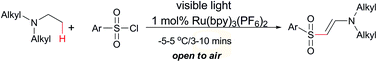 Graphical abstract: Visible light-mediated dehydrogenative β-arylsulfonylation of tertiary aliphatic amines with arylsulfonyl chlorides