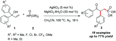 Graphical abstract: Silver-catalyzed carbonphosphonation of α,α-diaryl allylic alcohols: synthesis of β-aryl-γ-ketophosphonates