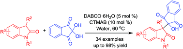 Graphical abstract: A highly efficient and eco-friendly method for the synthesis of 1,3-indandione ring-fused 3-oxindoles bearing two contiguous quaternary stereocenters via an aldol reaction in aqueous media