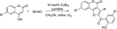 Graphical abstract: Copper(ii) bromide-catalyzed intramolecular decarboxylative functionalization to form a C(sp3)–O bond for the synthesis of furo[3,2-c]coumarins