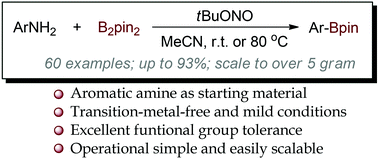 Graphical abstract: Direct synthesis of arylboronic pinacol esters from arylamines