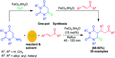 Graphical abstract: FeCl3·6H2O catalyzed aqueous media domino synthesis of 5-monoalkylbarbiturates: water as both reactant and solvent