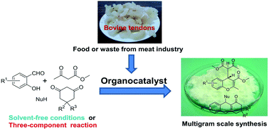 Graphical abstract: An organocatalyst from renewable materials for the synthesis of coumarins and chromenes: three-component reaction and multigram scale synthesis