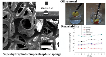 Graphical abstract: Facile fabrication of a robust superhydrophobic/superoleophilic sponge for selective oil absorption from oily water