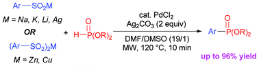 Graphical abstract: Palladium-catalyzed desulfitative C–P coupling of arylsulfinate metal salts and H-phosphonates