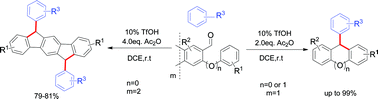Graphical abstract: TfOH catalyzed synthesis of 9-arylfluorenes via tandem reaction under warm and efficient conditions