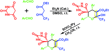 Graphical abstract: First synthesis of unexpected functionalized trifluoromethylated 8-oxa-2,4-diazaspiro[5.5]undecanes via one-pot MCRs