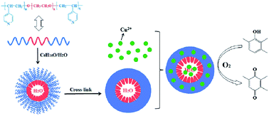 Graphical abstract: Cross-linked reverse micelles with embedded water pools: a novel catalytic system based on amphiphilic block copolymers