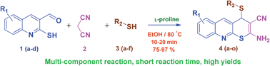 Graphical abstract: Facile construction of densely functionalized thiopyrano[2,3-b]quinolines via three-component reactions catalyzed by l-proline