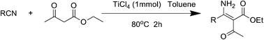 Graphical abstract: Synthesis of β-enaminodicarbonyl derivatives in the titanium(iv) chloride-promoted reactions of β-dicarbonyl compounds with nitriles