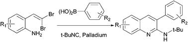 Graphical abstract: Synthesis of 3-aryl-2-aminoquinolines: palladium-catalyzed cascade reactions of gem-dibromovinylanilines with tert-butyl isocyanide and arylboronic acids